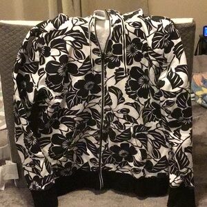 Black and White Floral Zip-Up Jacket